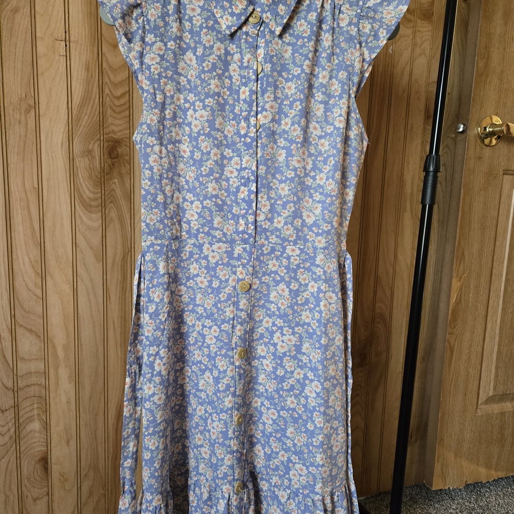 Monteau Blue Floral Collared Dress
